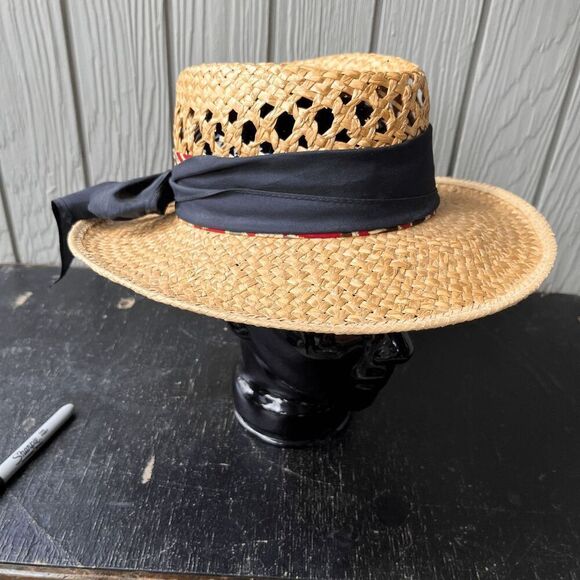Vintage Woven Straw Hat Small USA Made Red Band Western Boho Summer CHCO WPL - Picture 8 of 10